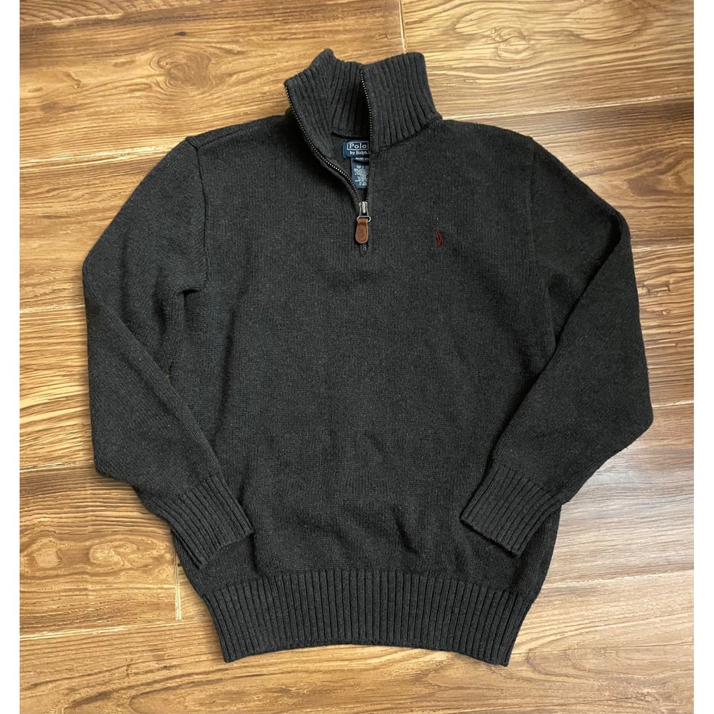 Polo Ralph Lauren Boys Charcoal Grey Quarter Zip Cotton Sweater Size M 10-12